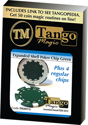 Expanded Shell Poker Chip Green plus 4 Regular Chips (PK001G)  by Tango Magic - Trick - Got Magic?