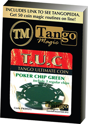 TUC Poker Chip Green plus 3 regular chips (PK002G) by Tango Magic - Trick - Got Magic?